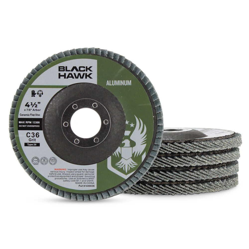 5 Pack - 4.5" x 7/8" BHA 36 Grit Stearate Coated Flap Discs for