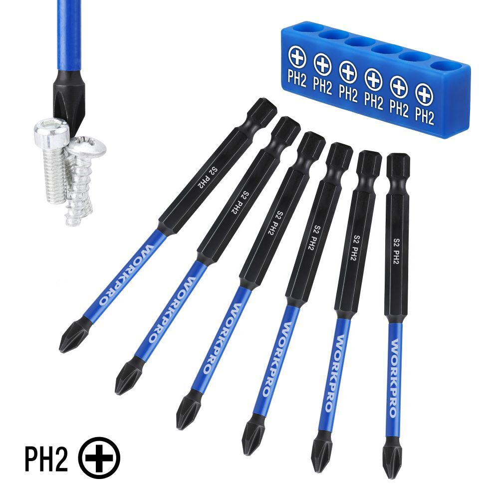 WORKPRO 6-Piece 4" PH2 Impact Phillips Bits by WORKPRO