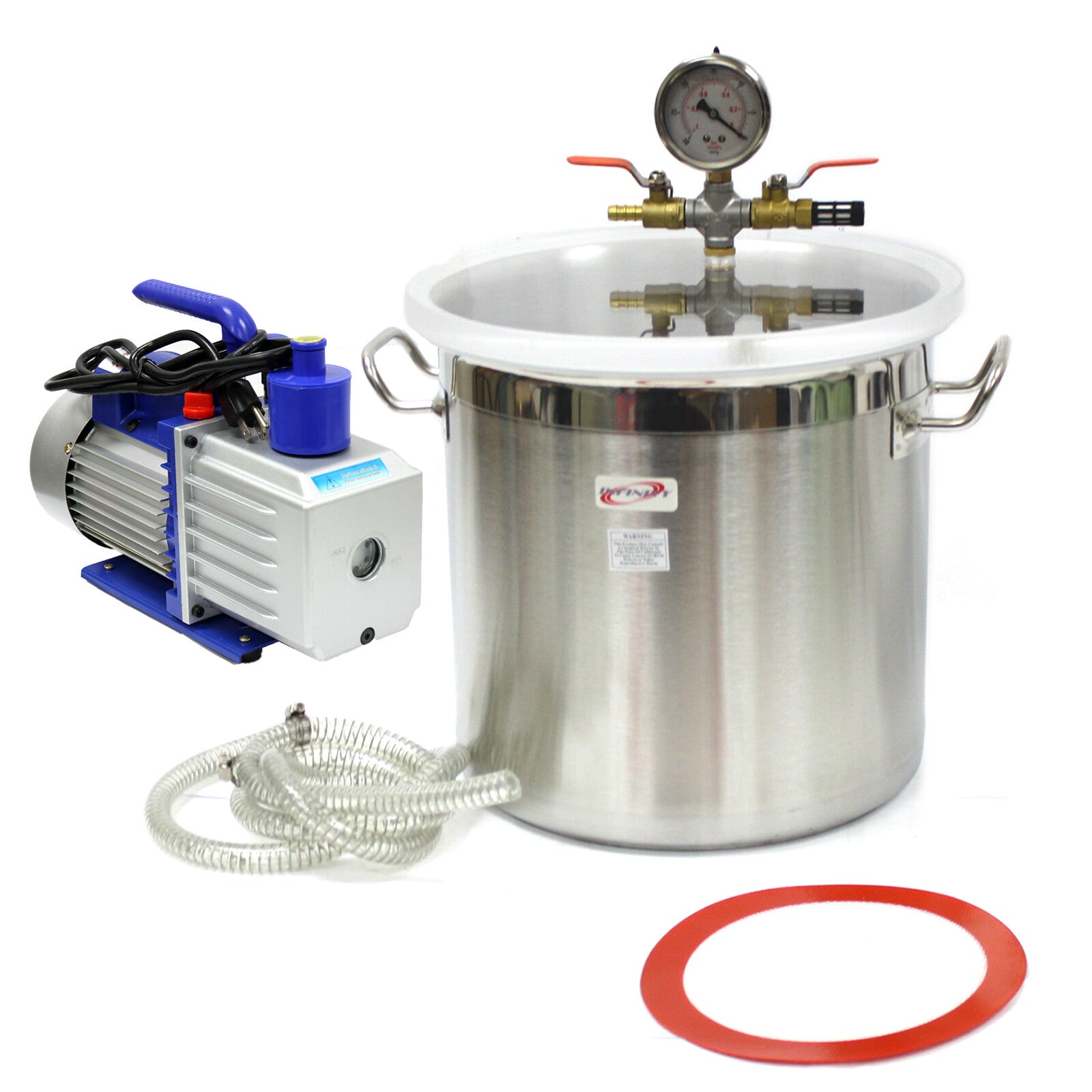 5 Gallon Stainless Steel Vacuum Degassing Chamber Silicone Kit w/5 CFM Pump Hose