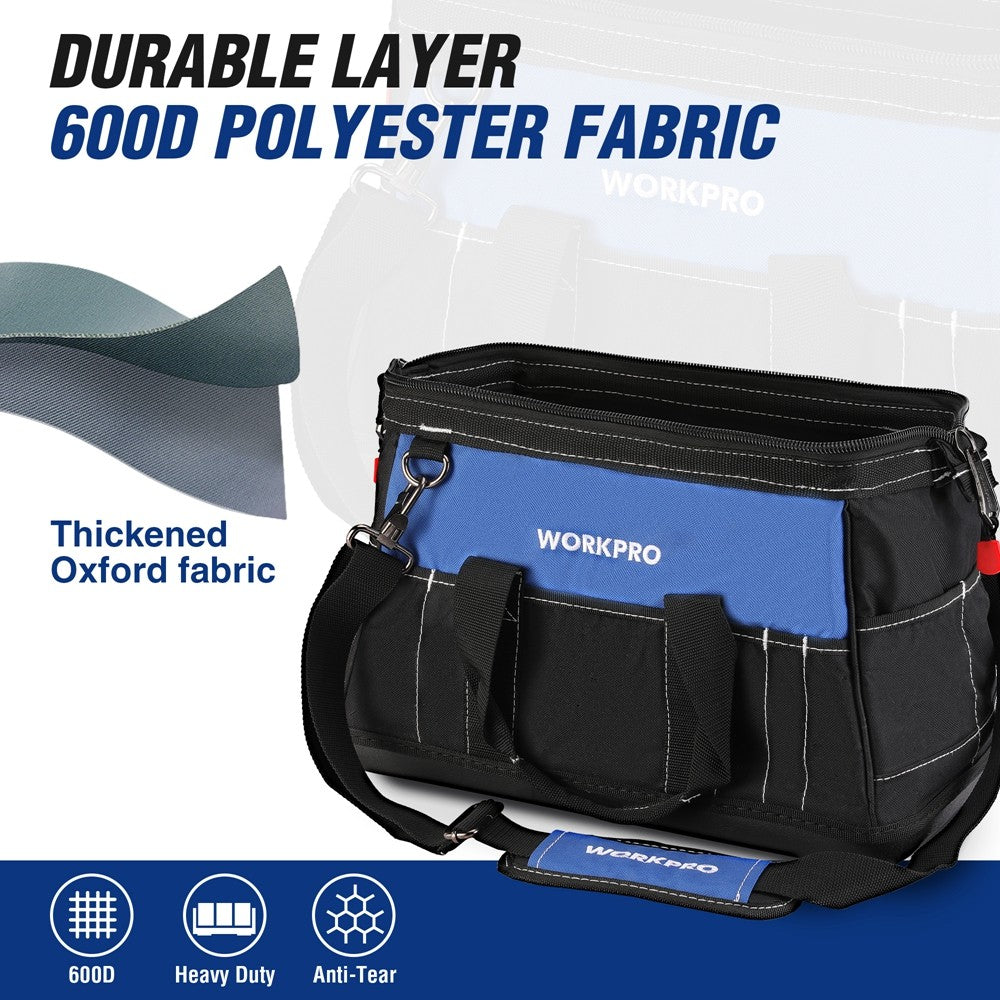 WORKPRO 16-inch Wide Mouth Tool Storage Bag w/Water Proof Molded Base