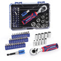 WORKPRO 42PC 1/4" Drive Master Socket Set Metric Dual Head Ratchet Qucik-Release