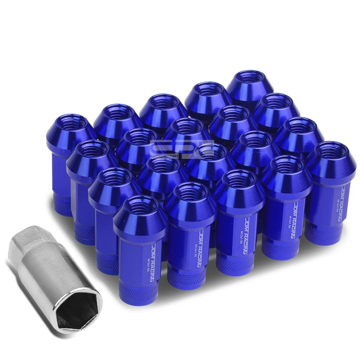 Open End M12x1.5 50mm Tall 25mm Od Blue Aluminum Jdm Lug Nuts+adapter