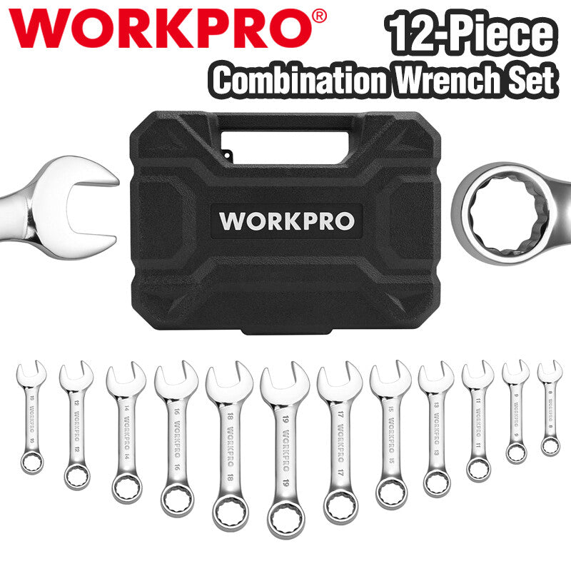 WORKPRO 12PIECES Stubby Combination Wrench Set Metric 8-19mm Steel