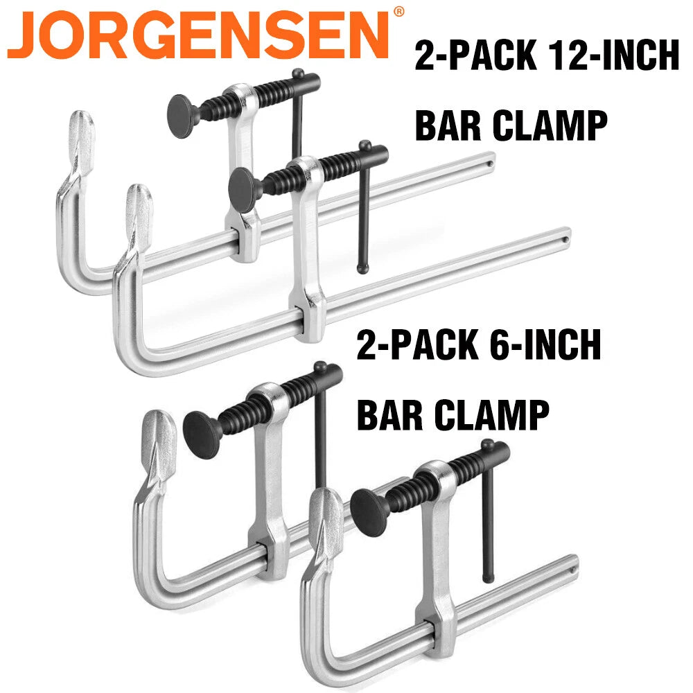 Jorgensen 2-Pack 6"/12" Bar Clamps Sets Drop Forged Alloy Steel for Woodworking