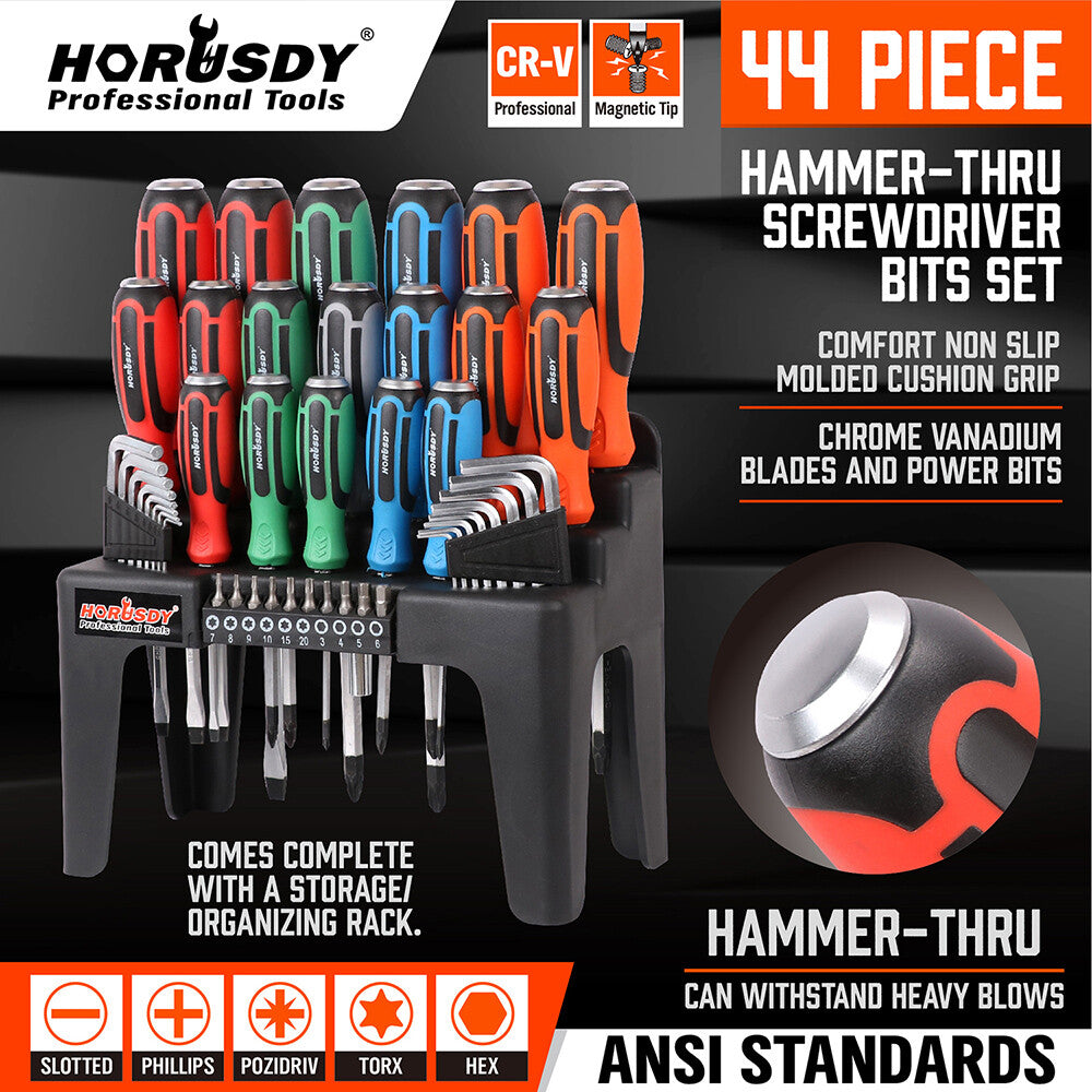 44-Piece Magnetic Screwdriver Set Hex Key Bits Go-Thru Steel Blades