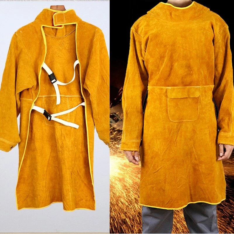 Welder Apron Long Sleeve Cowhide Leather Fireproof Heat Insulation