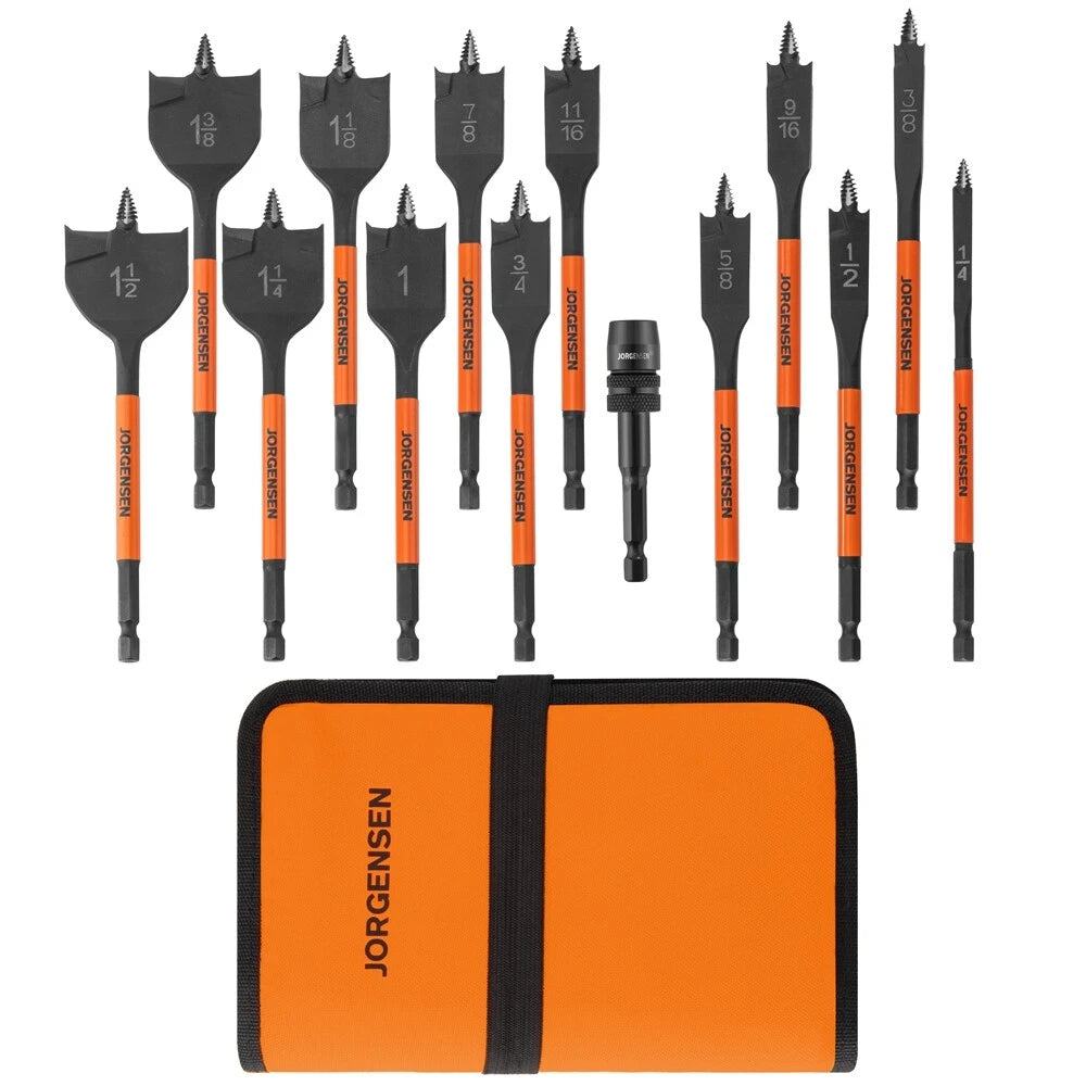 Jorgensen 14-piece Spade Drill Bit Set W/pouch Quick-load Connector