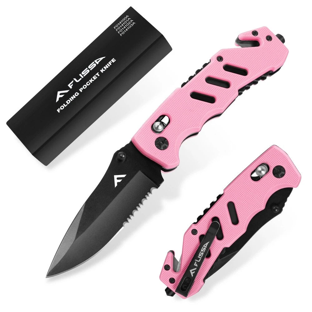 Flissa Folding Pocket Knife Survival Knife Seatbelt Cutter Glass