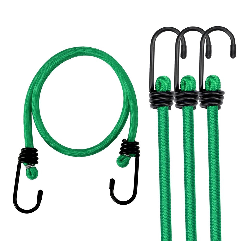 WORKPRO 24 Inch Bungee Cord with Hooks 4 Pack Rubber Heavy Duty Straps Green