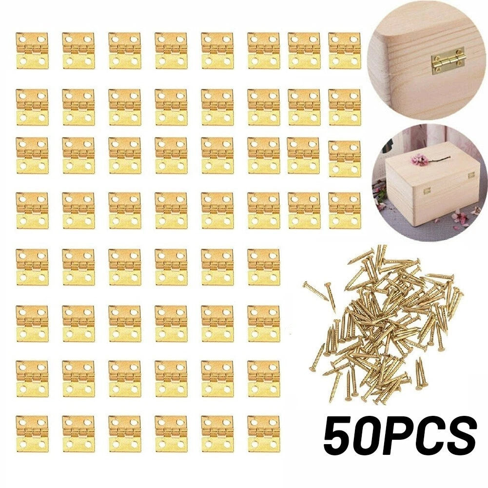 Small Brass Plated Hinges With Screws Trinket Jewellery Box Dolls