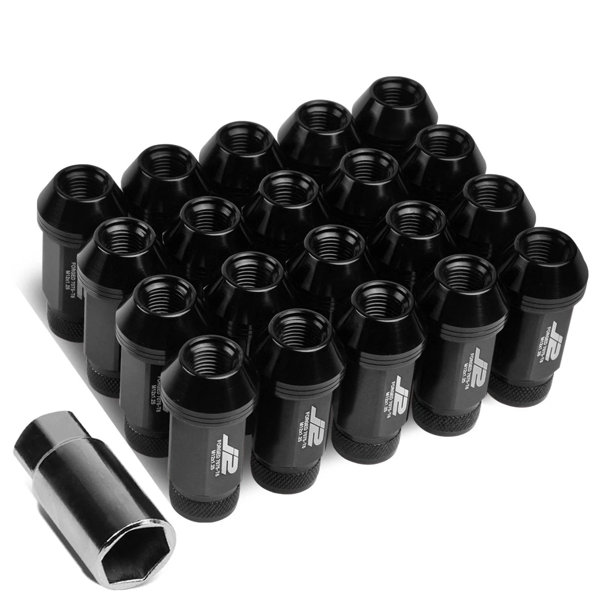 J2 7075 Forged Aluminum M12x1.25 5cm Open-end Lug Nut Kit W/ Adapter