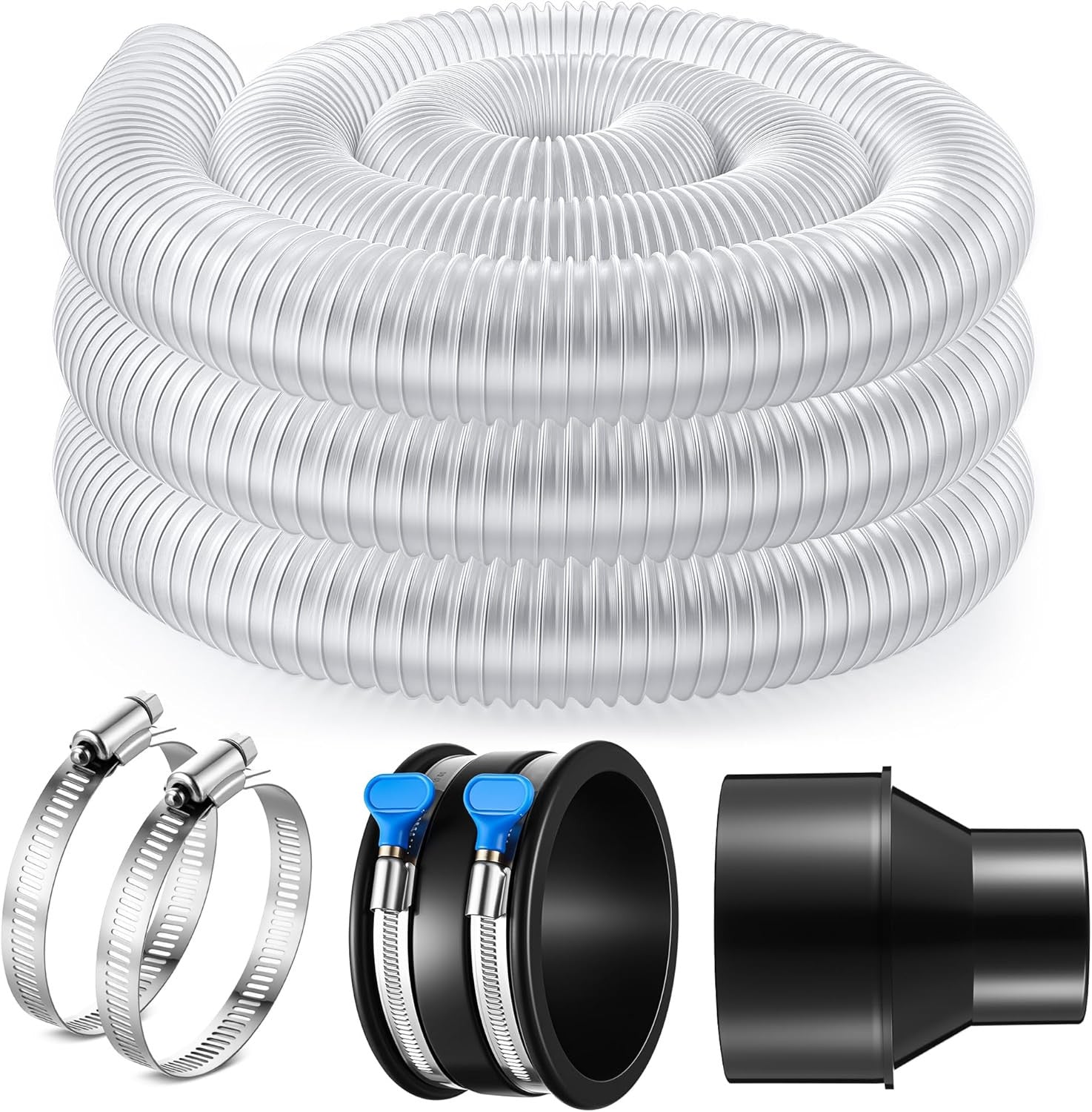 2-1/2 X10 Ft PVC Dust Collection Hose with 2 Steel Hose Clamps 4 to