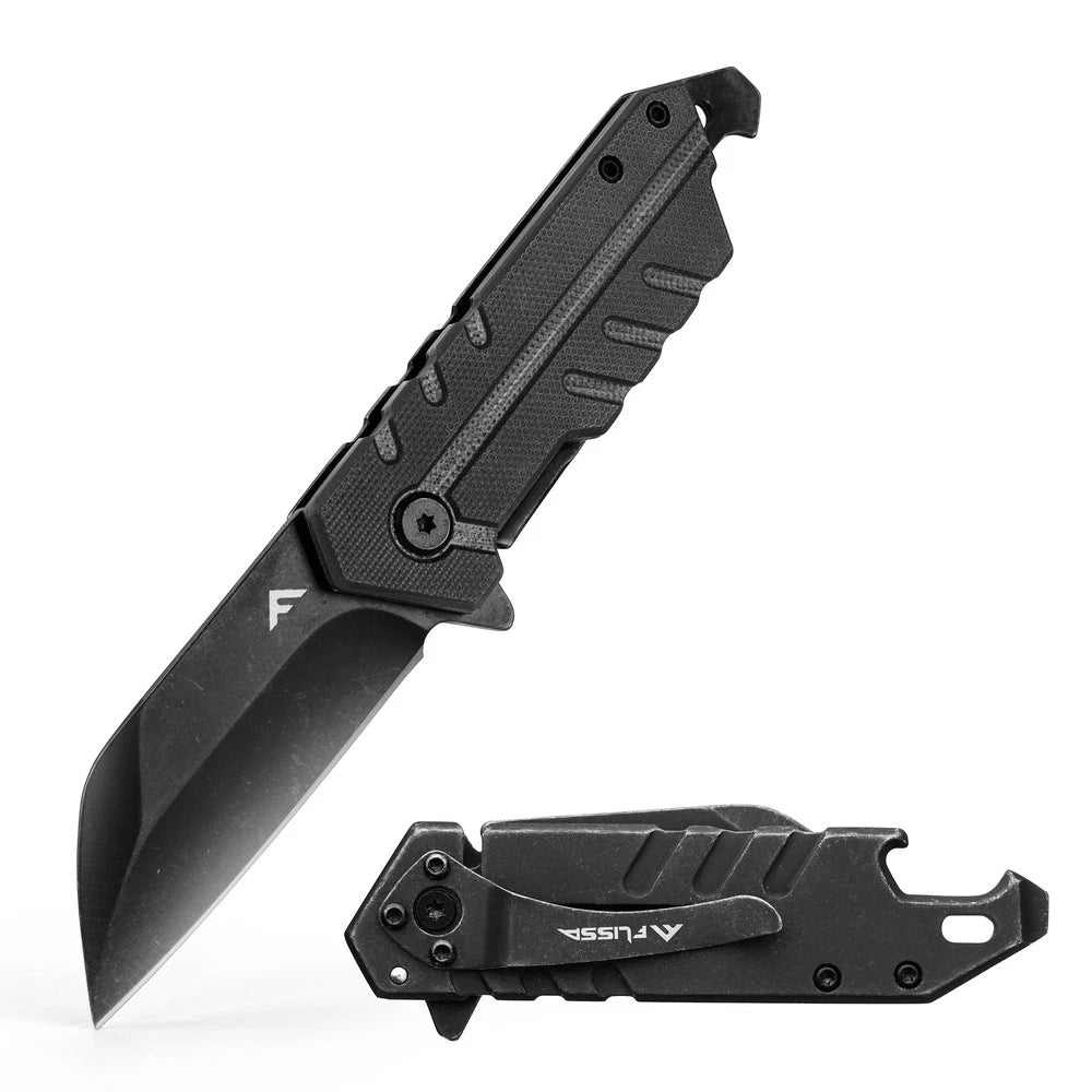 FLISSA 4.5" Survival Pocket Folding Knife w/Bottle Opener Screwdriver G10 Handle