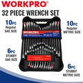 WORKPRO 32PC Combination Wrench Set SAE Metric 12PT Regular Stubby