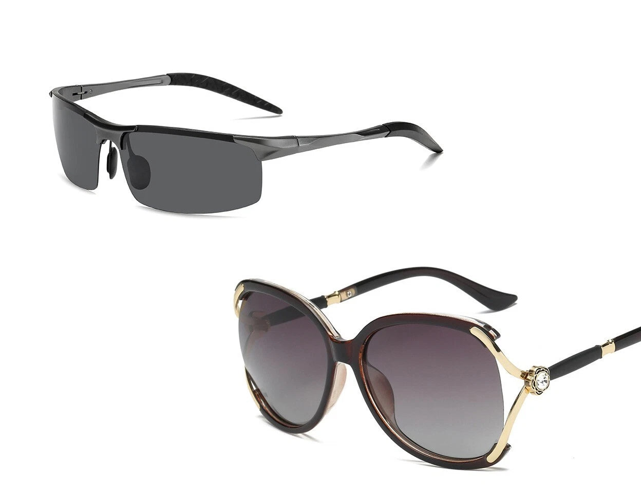 2 Pairs Men &amp; Lady's Fashion Version Polarized HD Lens Sunglasses Outdoor Sports