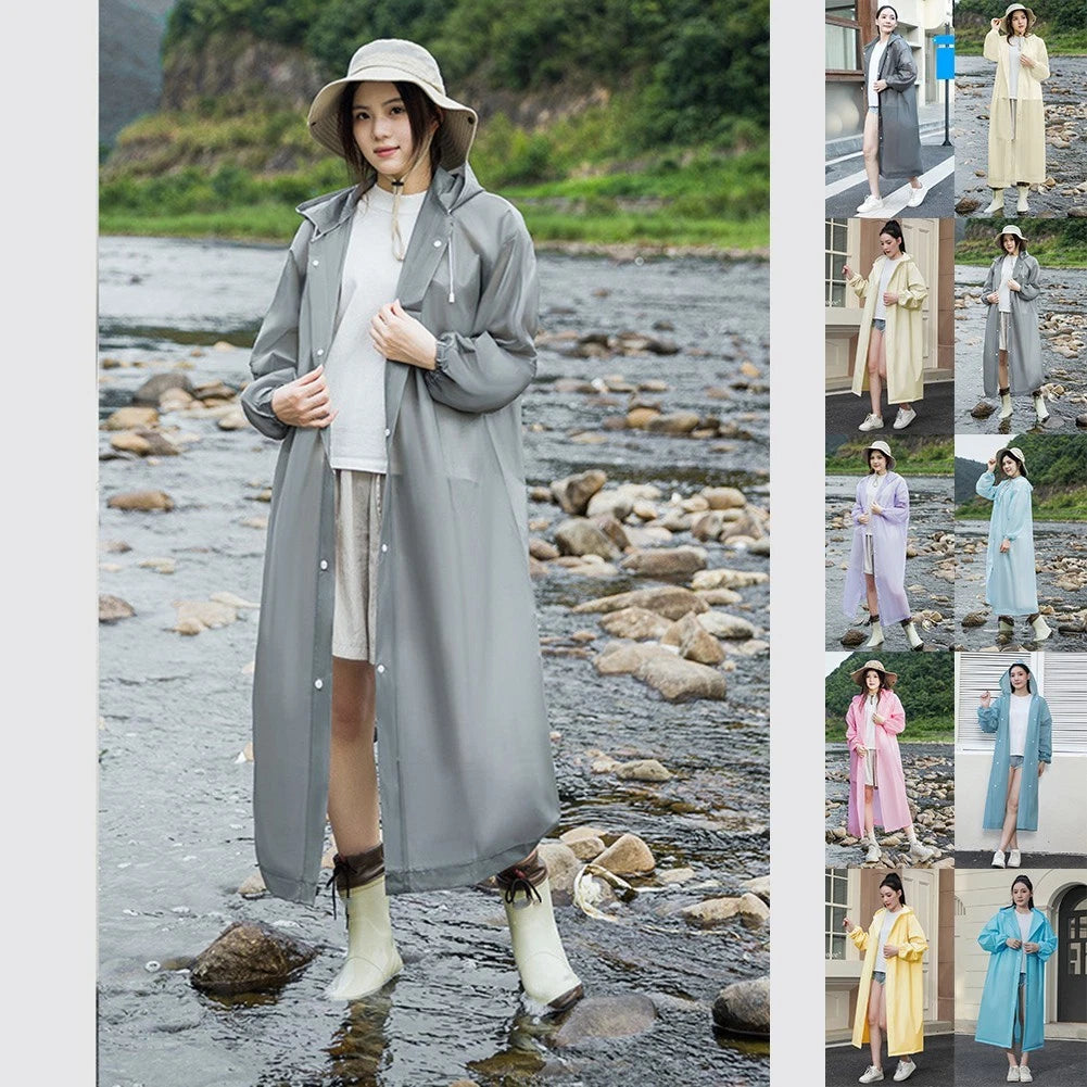 Reusable Waterproof Raincoat For Adults Unisex Hooded Long Outdoor