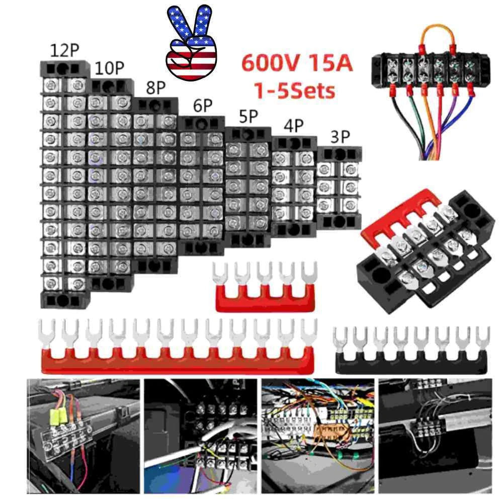 Us Dual Row 3-12 Positions 600V 15a Screw Terminal Block Terminal