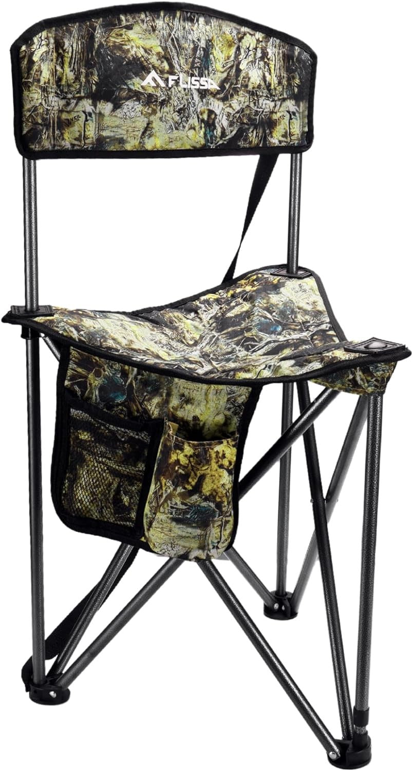 FLISSA Portable Tripod Hunting Chair with Backrest Foldable Hunting