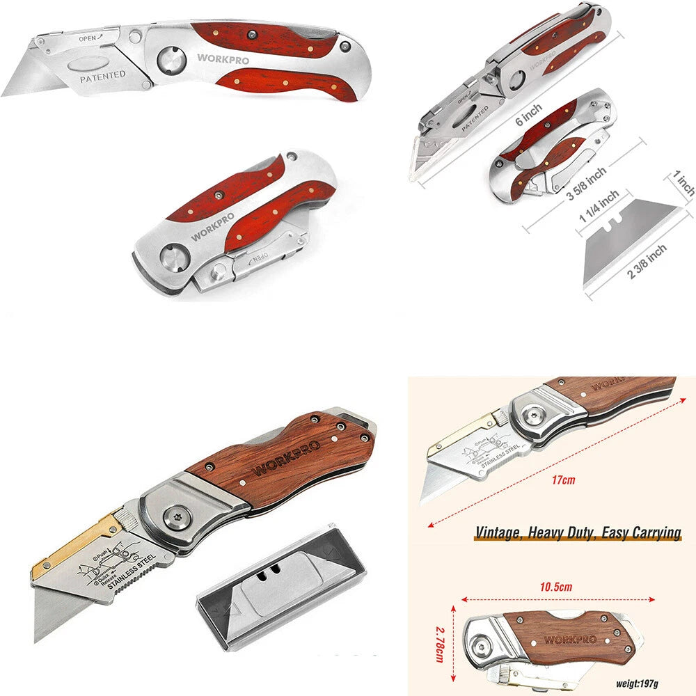 Workpro Compact Folding Utility Knife Belt Clip Back Lock
