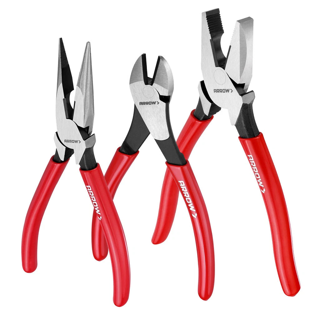 Arrow 3-piece Plier Set 7" Diagonal Plier 8" Needle Nose Plier 8"