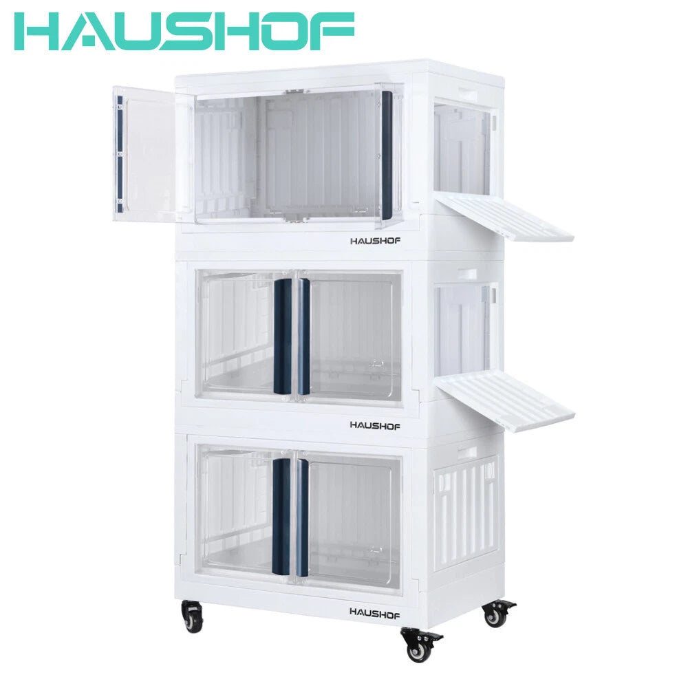 HAUSHOF 3 Pack 22 Gal Closet Organizers Storage Stackable Storage Bins with Lids