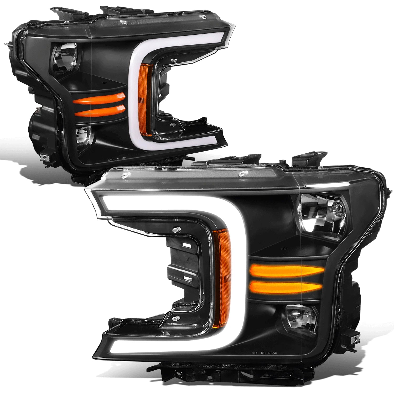 Fit 18-20 Ford F150 Black/ Amber Led Drl Headlights | Built Supply Co