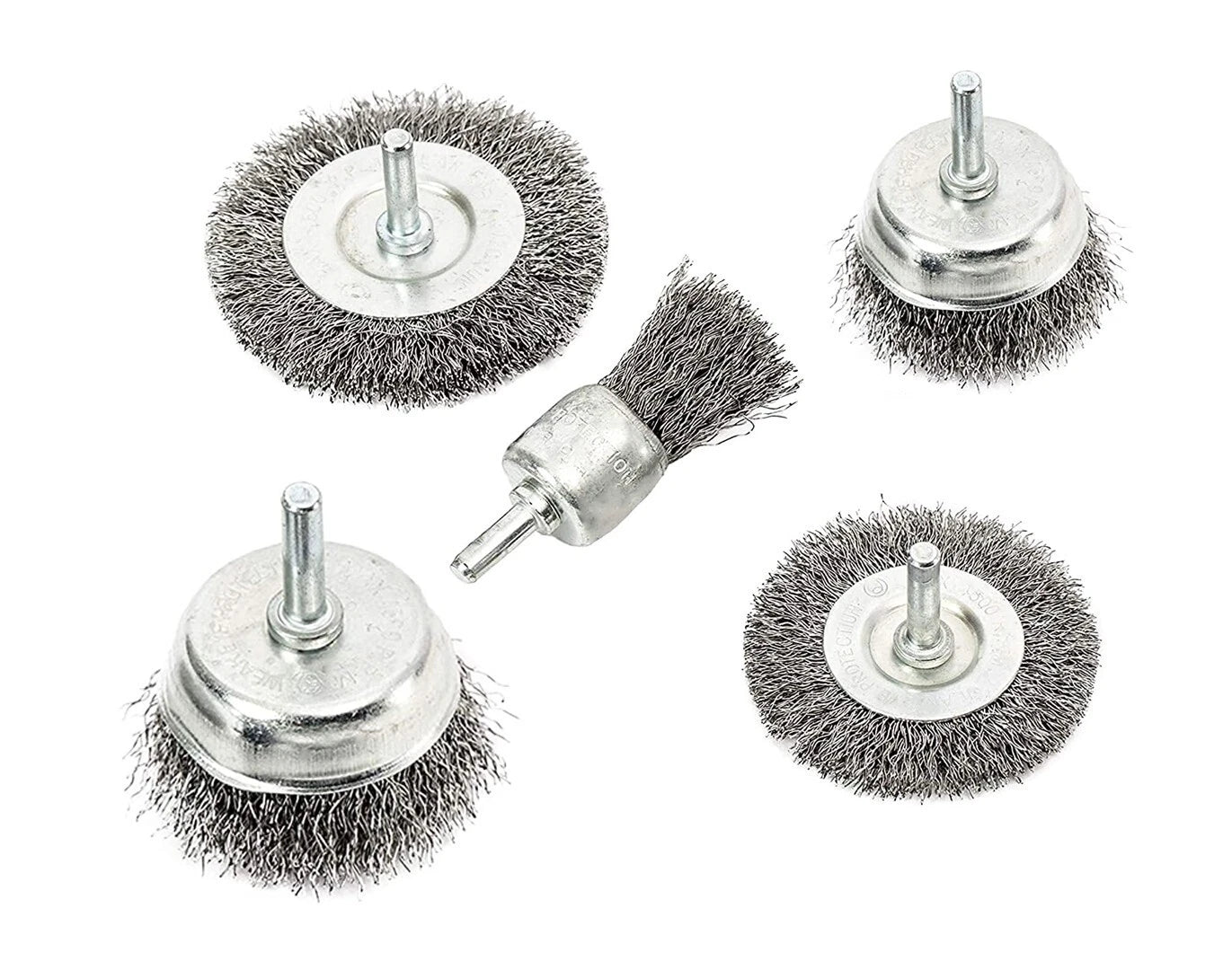 5pc Wheel Cup Flat End Steel Wire Brush Set 1/4in Shank Rotary Grinder Drill