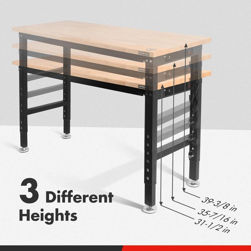 Workpro 48" Heavy-duty Adjustable Workbench Rubber Wood Top