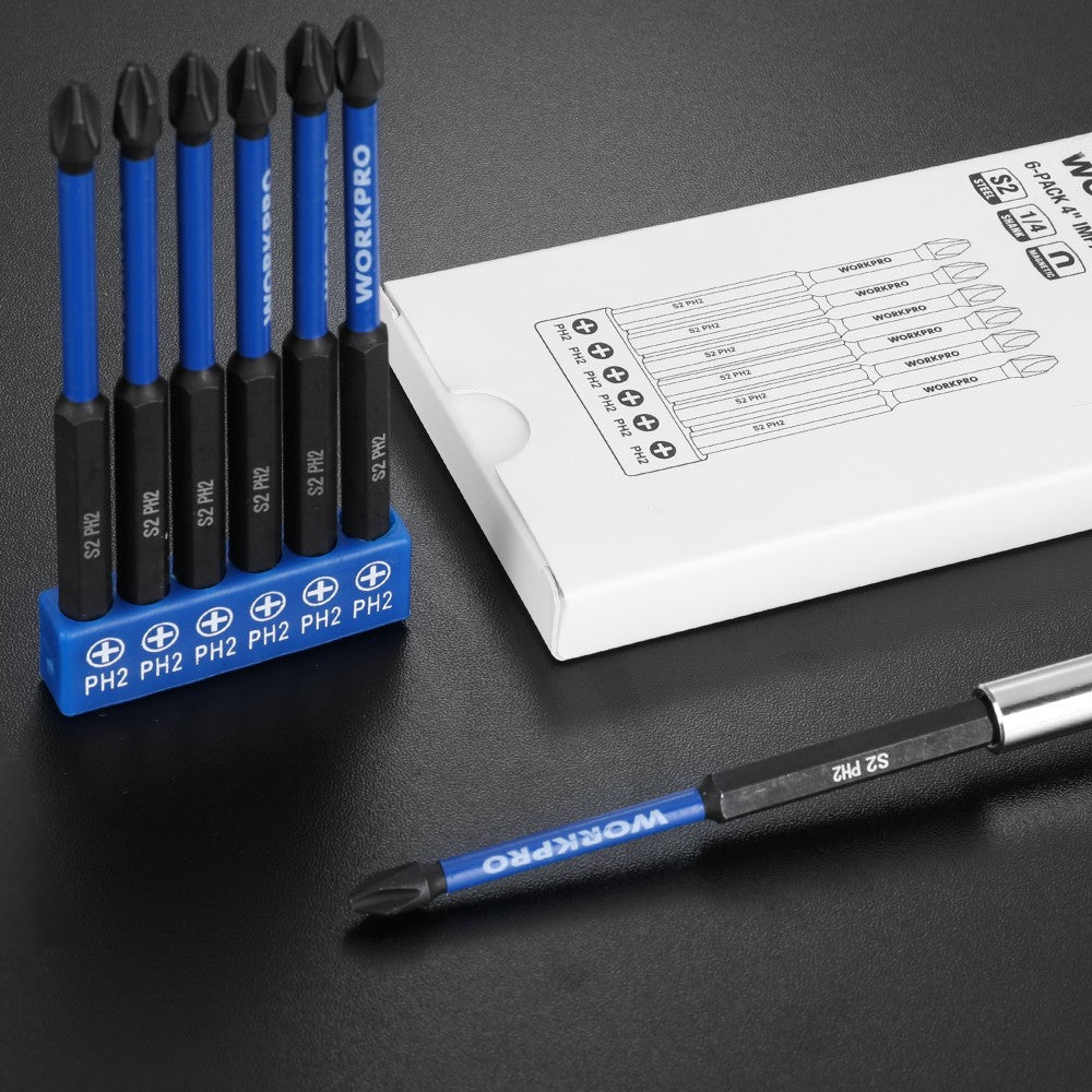 WORKPRO 6PCS Magnetic PH2 Impact Phillips Screwdriver Bit Set CNC