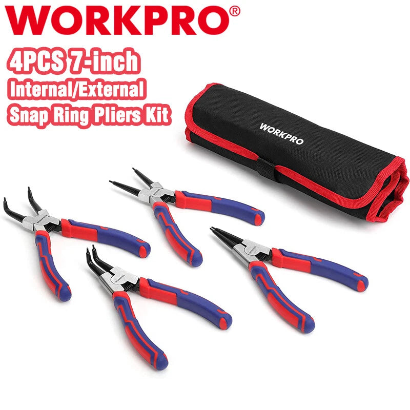WORKPRO 4PCS Snap Ring Pliers Set 7" Heavy Duty Internal/Exter<wbr/>nal Circlip Pliers
