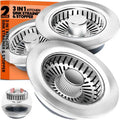 Kitchen Sink Drain Strainer & Sink Stopper, Upgraded 3 in 1 Stainless