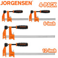 JORGENSEN 4-packs Steel Bar Clamps Set 6-inch &amp; 12-inch Medium Duty 600 Lbs Load