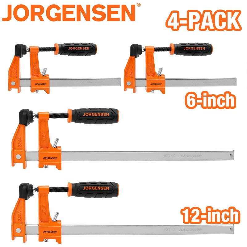 JORGENSEN 4-packs Steel Bar Clamps Set 6-inch &amp; 12-inch Medium Duty 600 Lbs Load