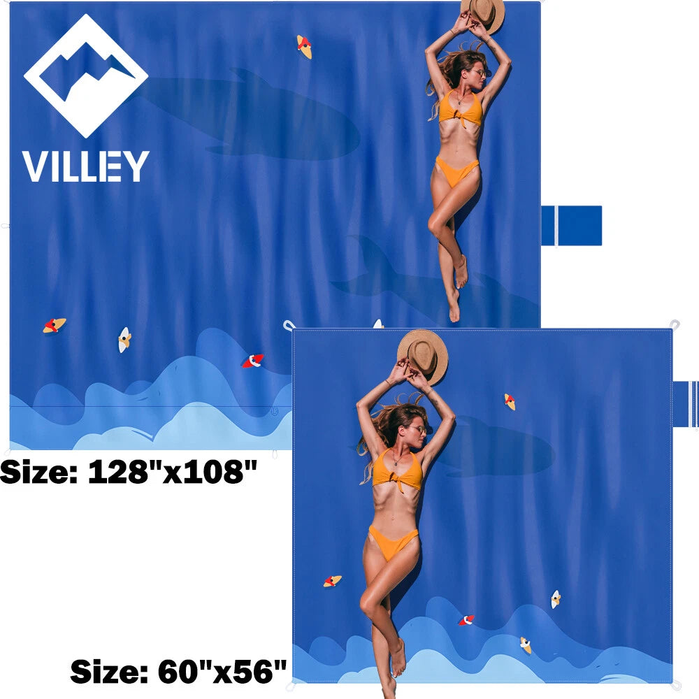 VYLLEY Foldable Beach Blankets 60"x56"/128"x1<wbr/>08" Waterproof Sandproof Beach Mats