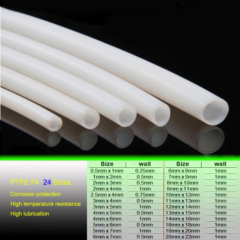 PTFE Tube 0.5mm x 1mm to 11mm x 13mm Models
