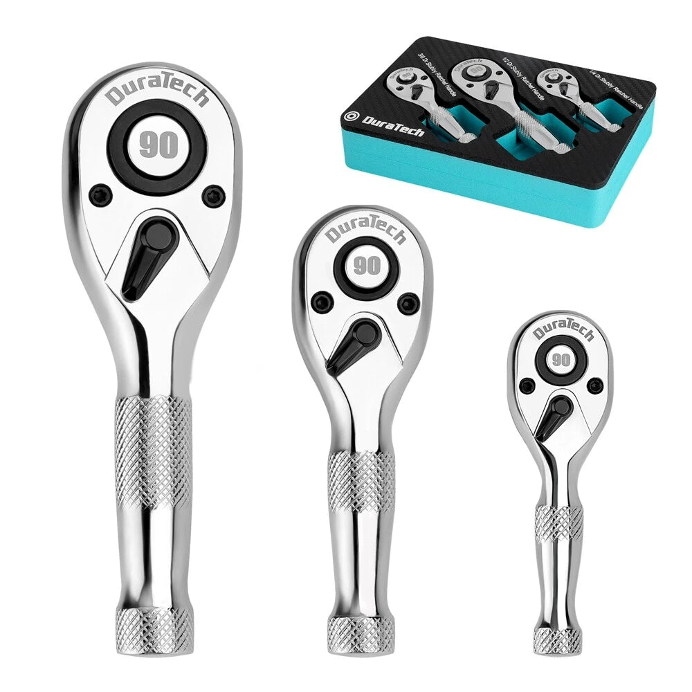 Duratech Stubby Ratchet Wrench Set 1/4" 3/8" 1/2" Dr Socket Wrench