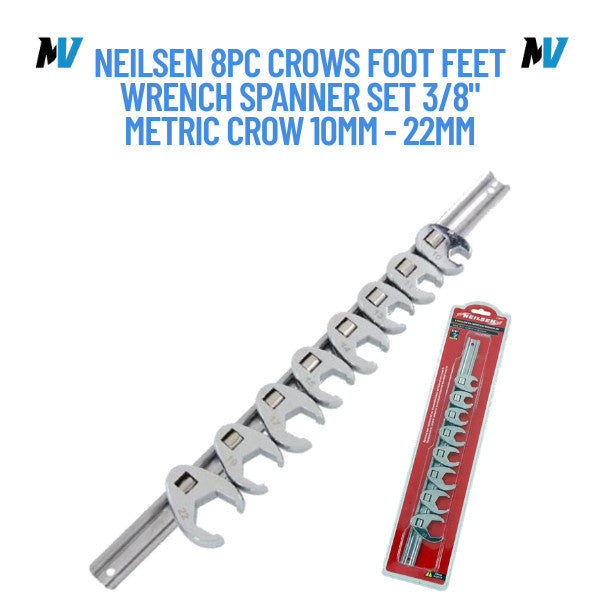 Neilsen 8pc Crows Foot Feet Wrench Spanner Set 3/8" Metric 10-22mm