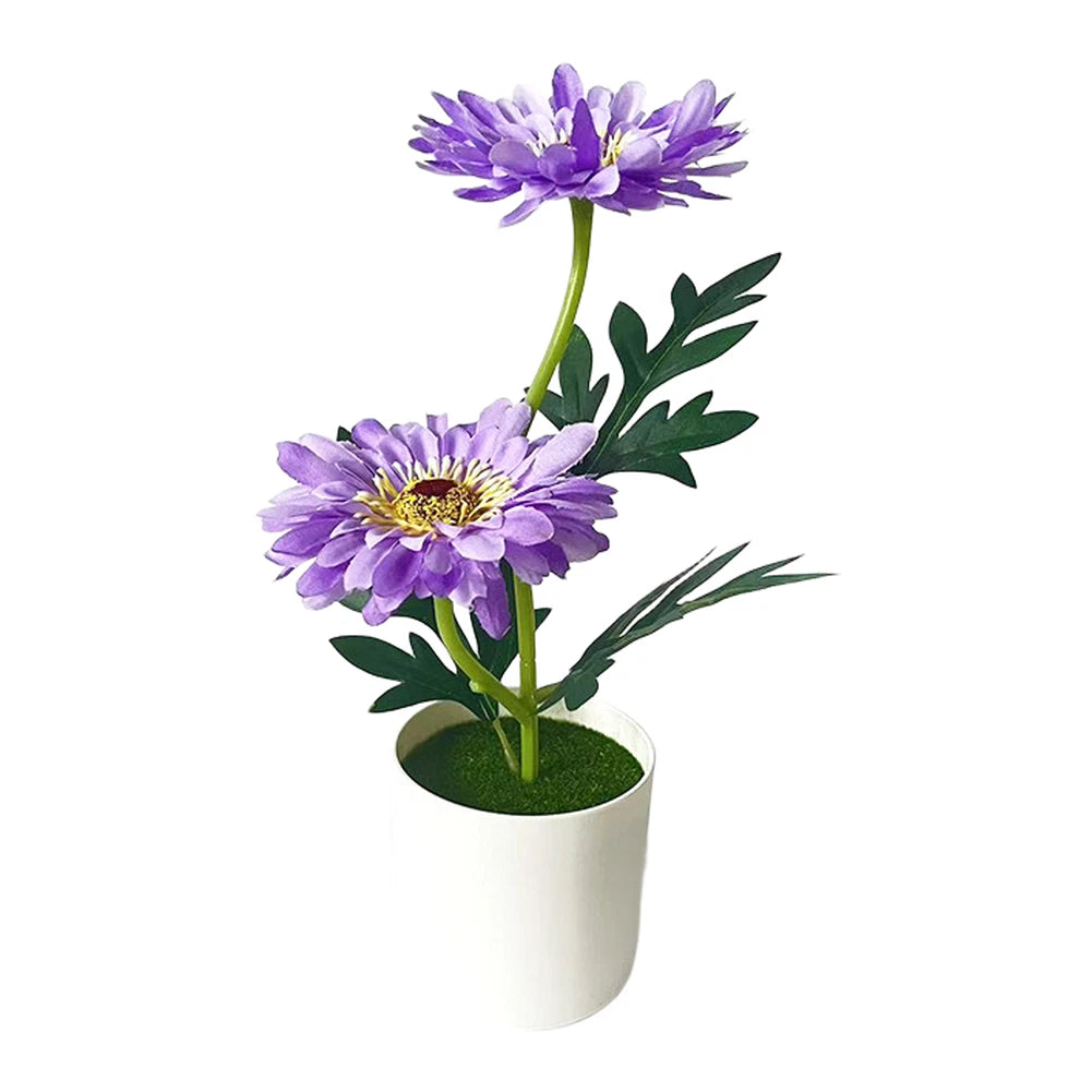 Artificial Daisy Plant With Two Blooms In White Pot 10.6 Inches For
