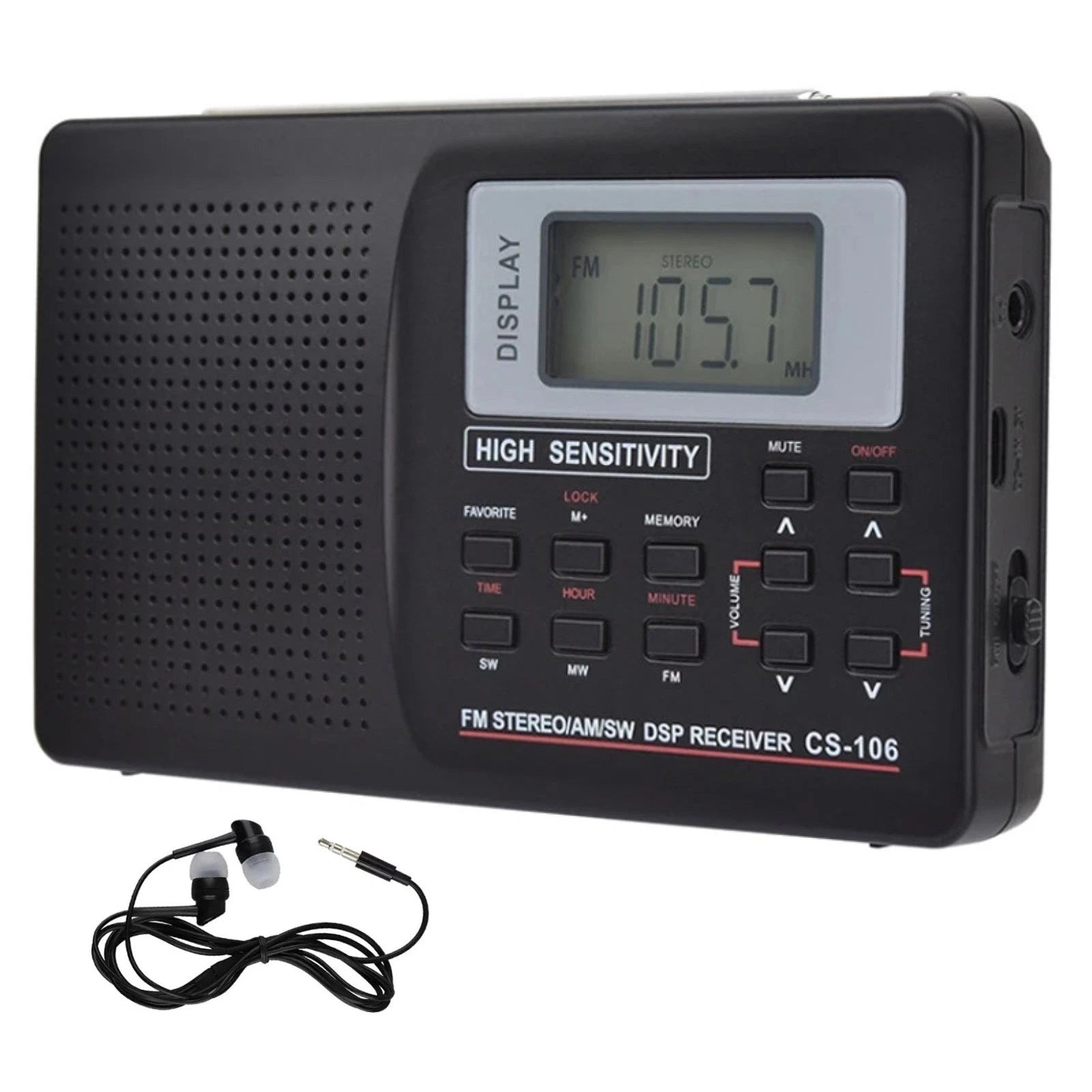Cs-106 Digital Radio Lcd Display Fm/am/sw/mw Receiver W/ Earphone