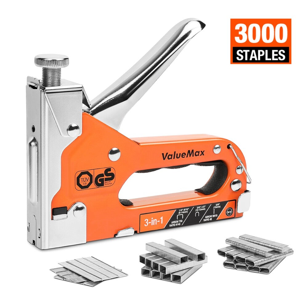 ValueMax Heavy Duty Staple Gun 3-in-1 Manual Nail Gun Stapler w/3000