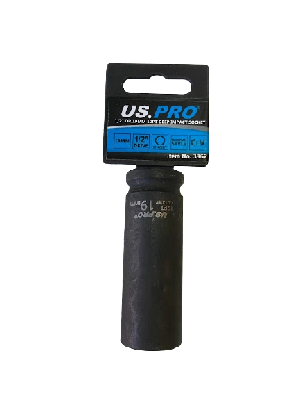 Us Pro 1/2" Drive 19mm 12pt Deep Impact Socket Cr-v Black Phosphate