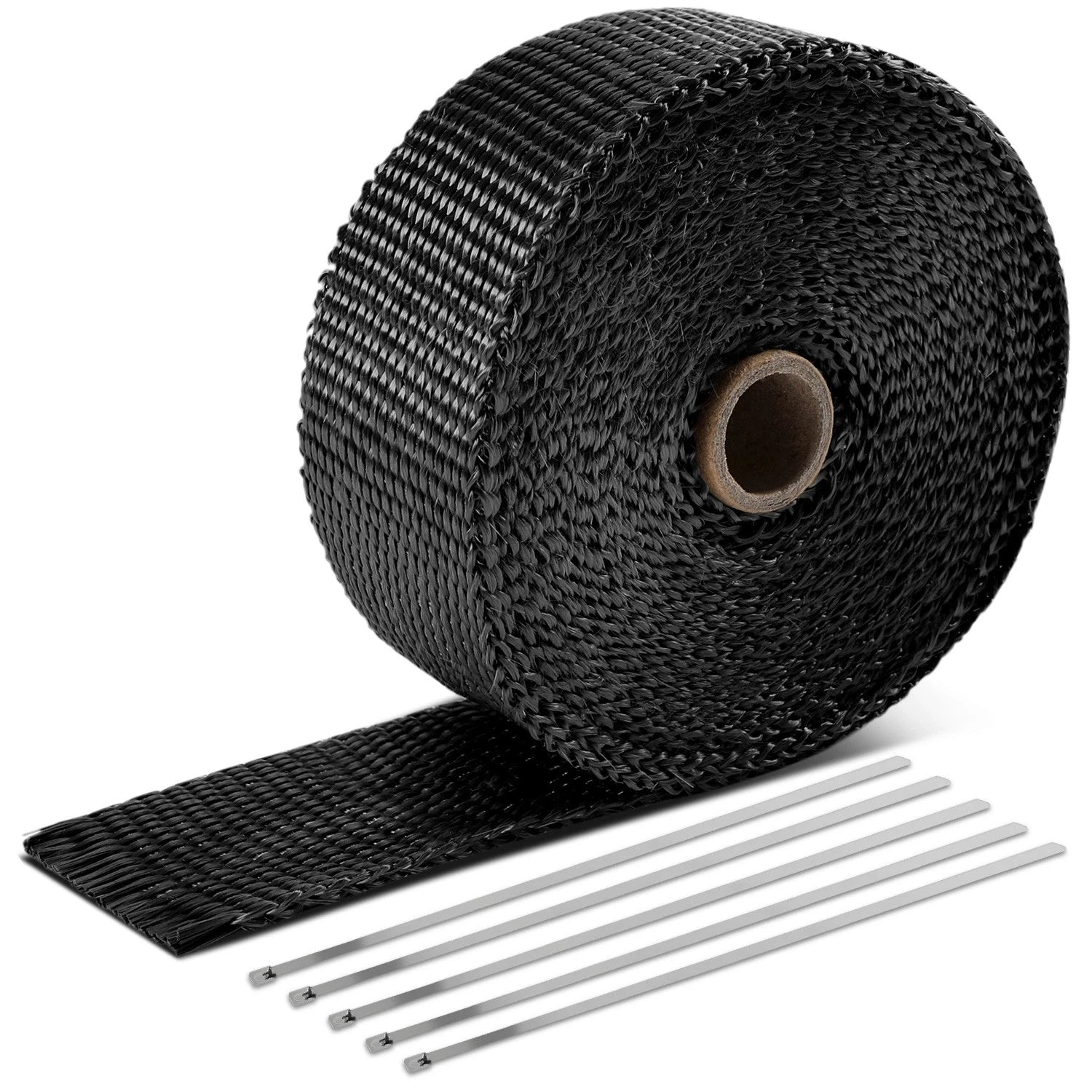 2" Wide Black Fiberglass 30ft Exhaust Header Wrap & Stainless Steel