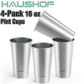 HAUSHOF 16 oz Pint Cup Stainless Steel Cup Stackable Metal Beer Pint Cups 4 Pack