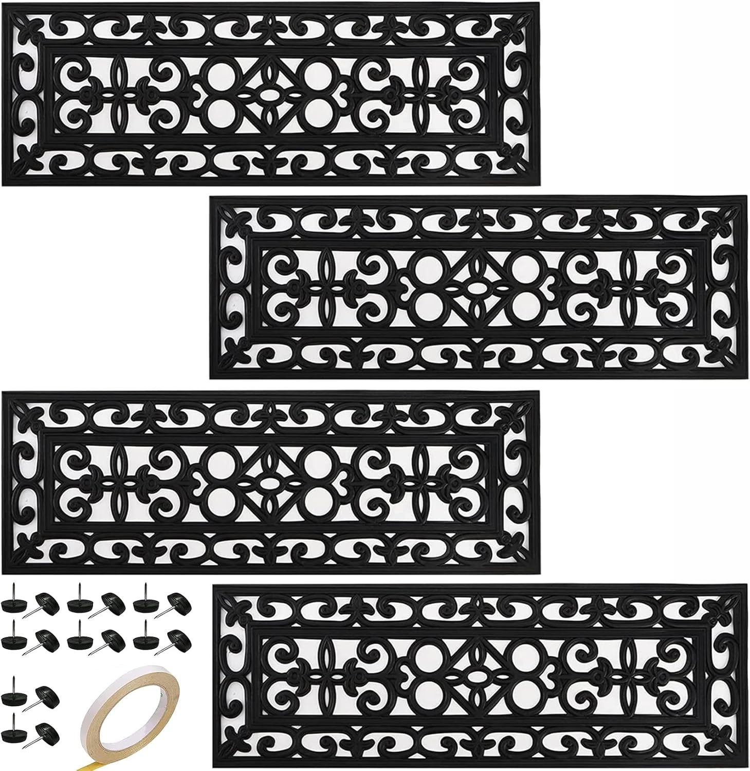 4 Pack Rubber Stair Treads - 29.5 X 10 Inch Outdoor Stair Treads with
