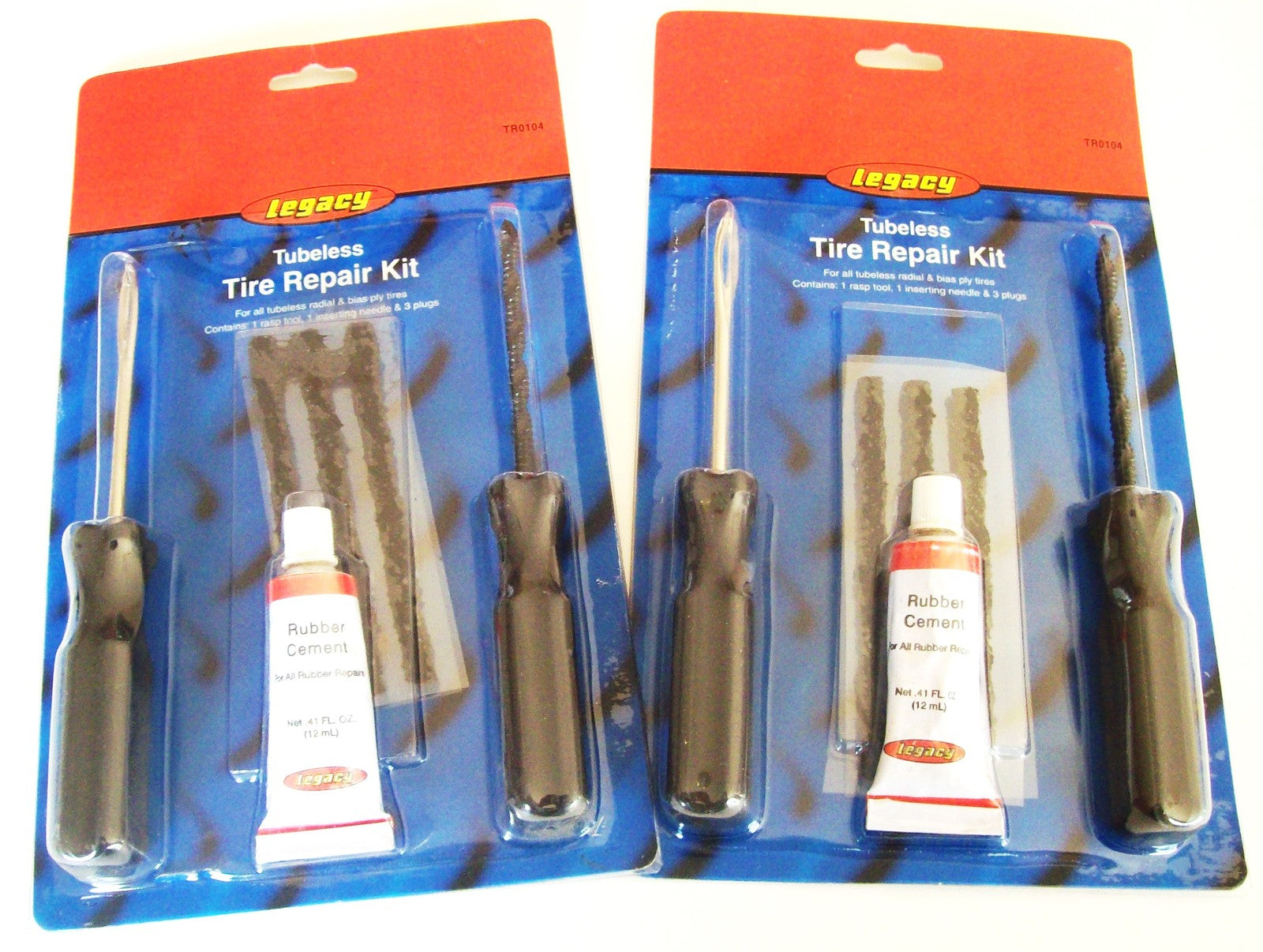 2 LEGACY TUBELESS TIRE REPAIR TOOL KITS PLUGS CEMENT RASP INSERT PATCH TR0104Ope