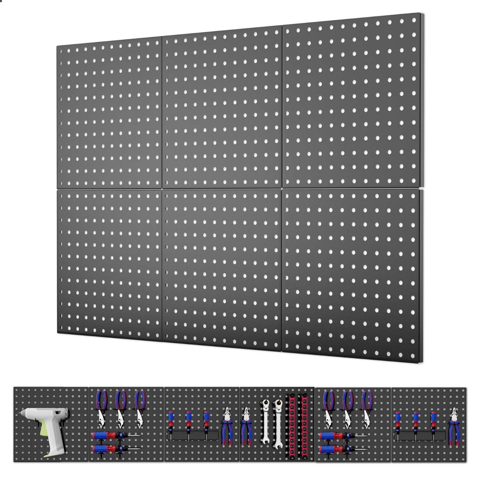 ValueMax 6 Pack Metal Pegboard Panels, 12”x12”Heavy Duty Wal