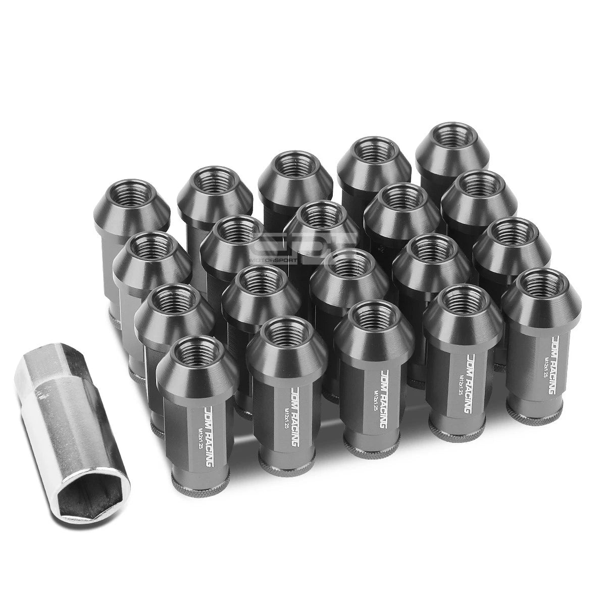 20 Open End M12x1.25 50mm Tall 25mm Od Gun Metal Universal Jdm Lug
