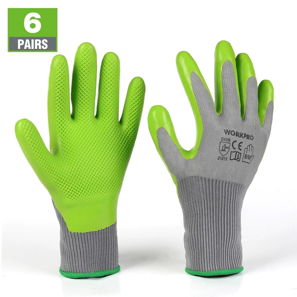 WORKPRO 6-Pairs Medium Size Garden Gloves Work Gloves with Eco Latex Palm Coated