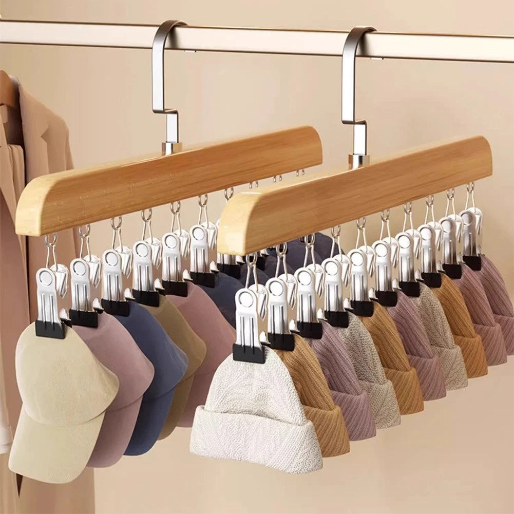 12 Clip Hanging Organizer With Metal Frame And Wooden Finish For