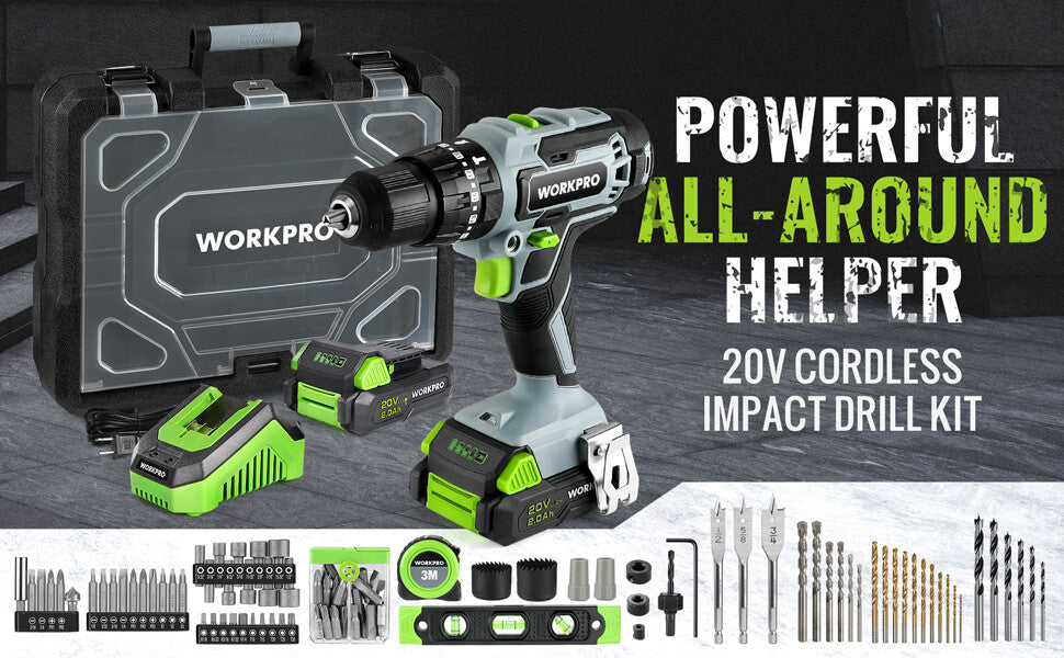WORKPRO 20V Max Cordless Drill Driver Set with 102 Pieces Accessories by WORKPRO